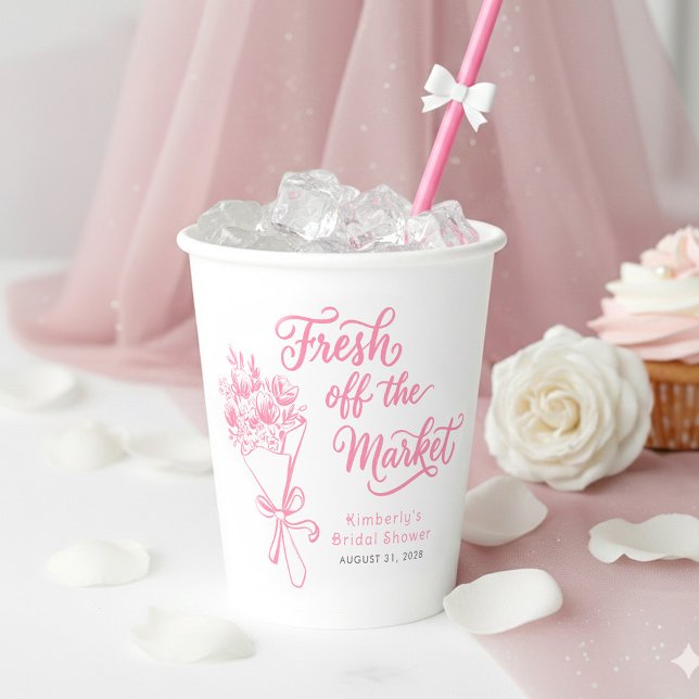 Gobelets En Papier Fresh Off The Market Pink Floral Bridal Shower (Fresh off the market pink floral bridal shower cups)