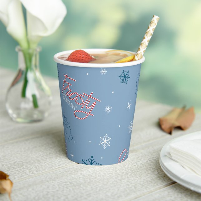Gobelets En Papier Frosty Snowman Blue Snowflake Motif (Insitu)