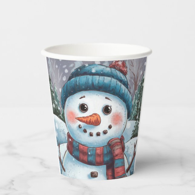 Gobelets En Papier Frosty tasse de papier Snowman (Recto)