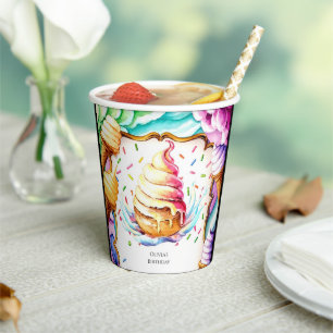 Gobelets En Papier Fun coloré Scoop Crème glacée Anniversaire