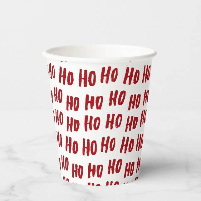 Gobelets En Papier Fun Ho Ho Ho Texte Rouge Fête Motif Noël (Recto)