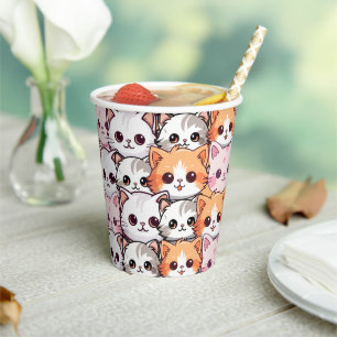 Gobelets En Papier Fun Kawaii Coloré Simple Chats Kitten Motif animal