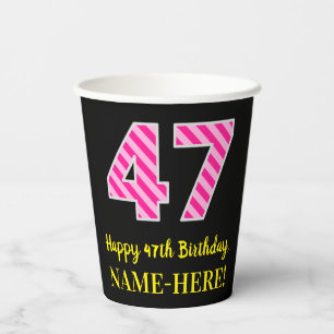 Gobelets En Papier Fun Pink Stripes "47" : Joyeux 47ème anniversaire