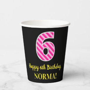 Gobelets En Papier Fun Pink Stripes "6" : Joyeux 6ème anniversaire +