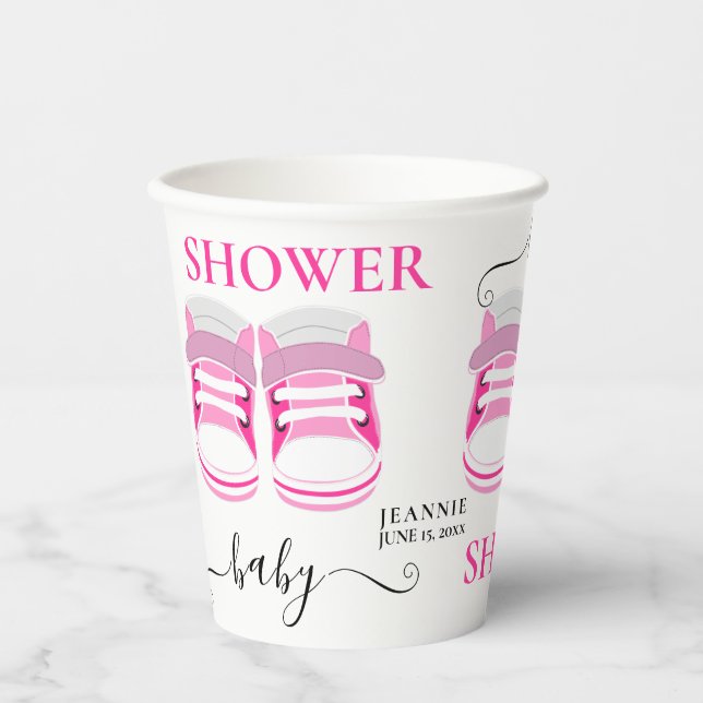 Gobelets En Papier Fun Rose fille bébé chaussures BABY SHOWER (Recto)