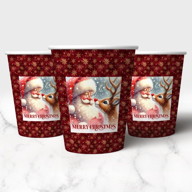Gobelets En Papier Funny Cartoon Santa Claus Red Nose Rudolph Holiday (Funny Cartoon Santa Claus Red Nose Rudolph Holiday Cups)