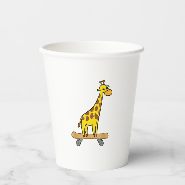 Gobelets En Papier Funny Giraffe Lover Giraffe Skateboard (Recto)