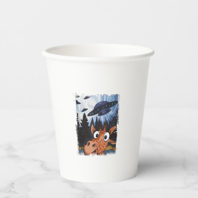 Gobelets En Papier Funny Giraffe UFO Zoo animal Weird meme Graphisme (Recto)