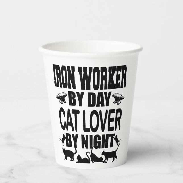 Gobelets En Papier Funny Iron Worker by Day Cat Lover by Night (Recto)