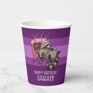 Gobelets En Papier Funny Raccoon Joyeux Anniversaire Ajouter Votre No