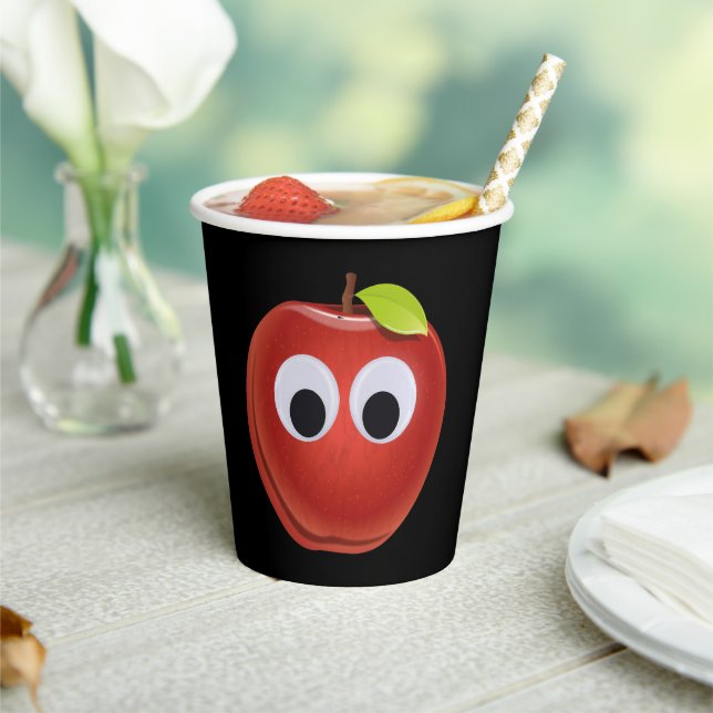 Gobelets En Papier Funny Red Apple with Googly Eyes (Insitu)