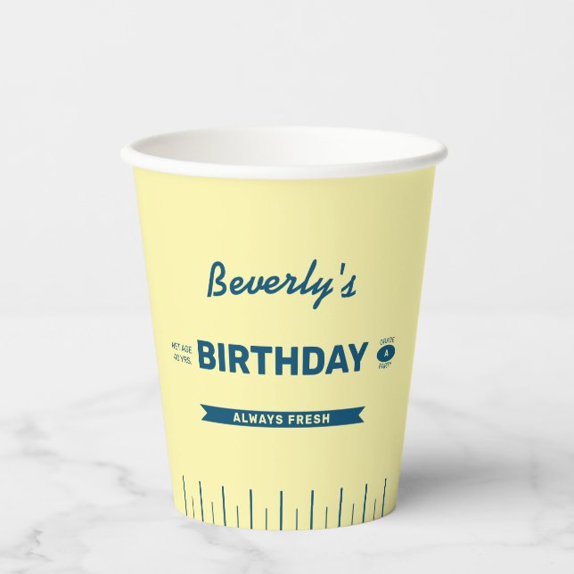 Gobelets En Papier Funny Retro Butter Stick Blue Birthday Paper Cups (Recto)