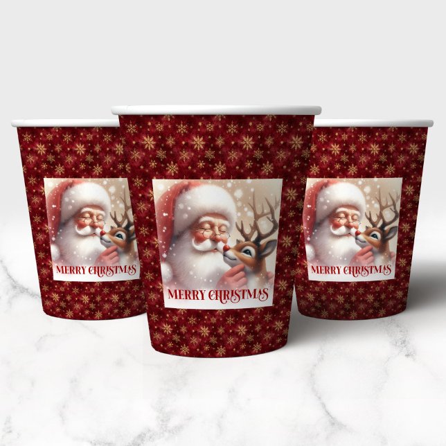Gobelets En Papier Funny Santa and Red Nose Rudolph Christmas Party  (Funny Santa and Red Nose Rudolph Christmas Party Cups)