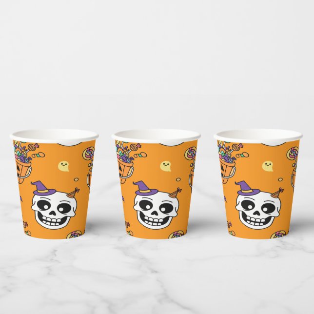 Gobelets En Papier Funny Skeleton And Candy For Halloween (Multi)