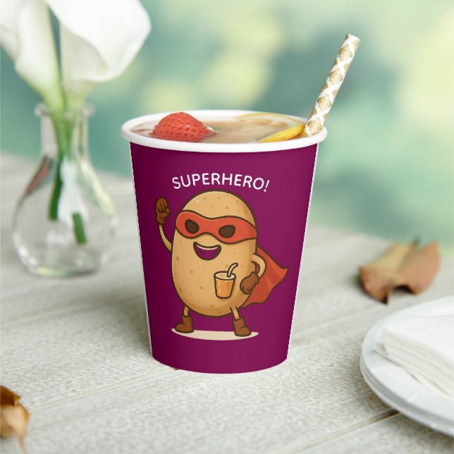 Gobelets En Papier Funny Superhero Potato Cartoon 8oz Paper Cup (Insitu)