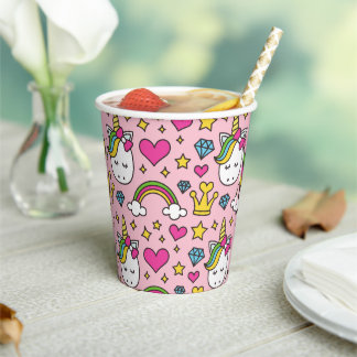 Gobelets En Papier Funny Unicorn Motif rose Magique Cheval mignon