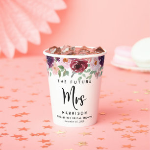 Gobelets En Papier Future Mrs Burgundy Florale Personnalisée pour une