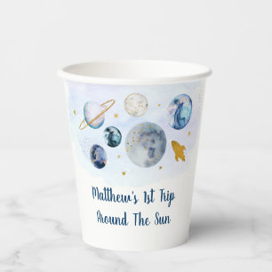 Gobelets En Papier Galaxy Planets Space Blue Gold Anniversaire