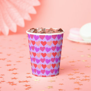 Gobelets En Papier Galentines Jour Rose Coeurs rouges Bold Retro Supe