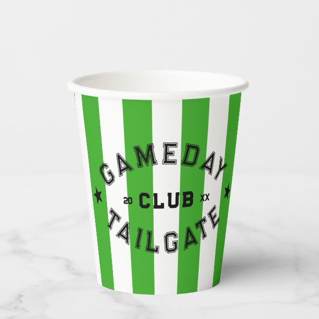 Gobelets En Papier Gameday Tailgate Club Green Stripe Custom Party (Recto)