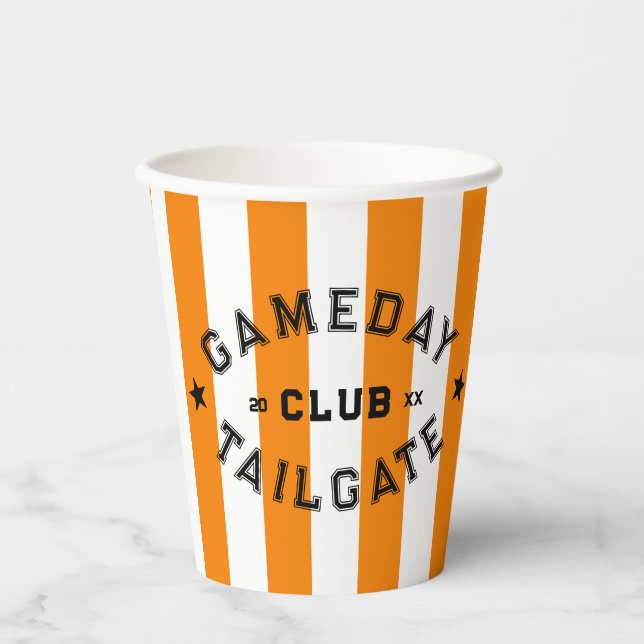 Gobelets En Papier Gameday Tailgate Club Orange Stripe Custom Party (Recto)