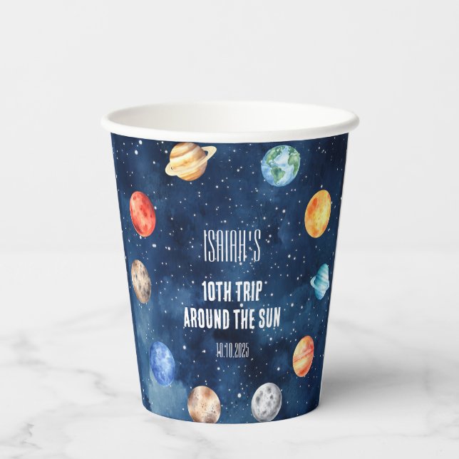 Gobelets En Papier Garçon Espace Extérieur Système Solaire Anniversai (Verso)