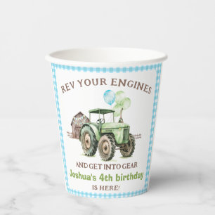 Gobelets En Papier Garçons Green Blue Balloons Tracteur Anniversaire