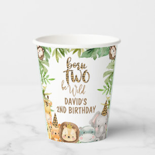 Gobelets En Papier Garçons Safari Animaux Deux Wild Birthday tasse de