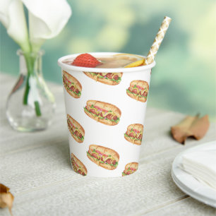 Gobelets En Papier Gâteau d'anniversaire enfants hot-dog aquarelle