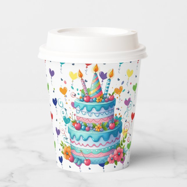 Gobelets En Papier Gâteau d'anniversaire heureux (Recto)