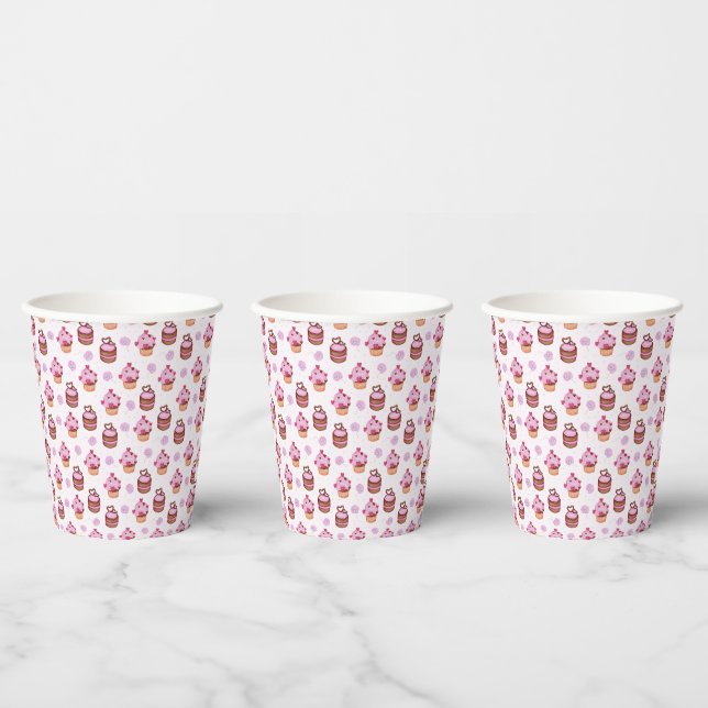 Gobelets En Papier Gâteau rose de la Saint-Valentin  (Multi)