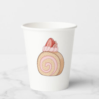 Gobelets En Papier Gâteau roulé suisse à la fraise mignon Illustratio