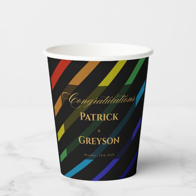 Gobelets En Papier Gay Men Wedding Elegant Rainbow Paper Cups (Verso)