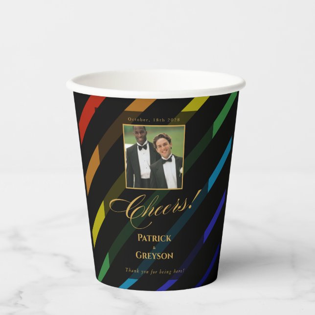 Gobelets En Papier Gay Men Wedding Photo Elegant Rainbow (Recto)