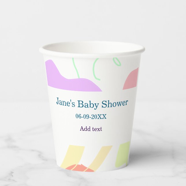 Gobelets En Papier Genre neutre formes abstraites nom du baby shower (Recto)