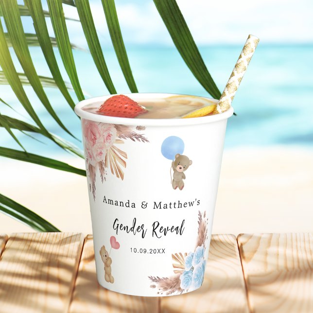 Gobelets En Papier Genre révéler la fête pampas en peluche ours garço (Créateur téléchargé)