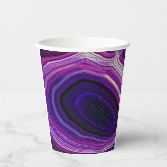 Gobelets En Papier Géode Violet Tourbillonnant Tombé (Recto)