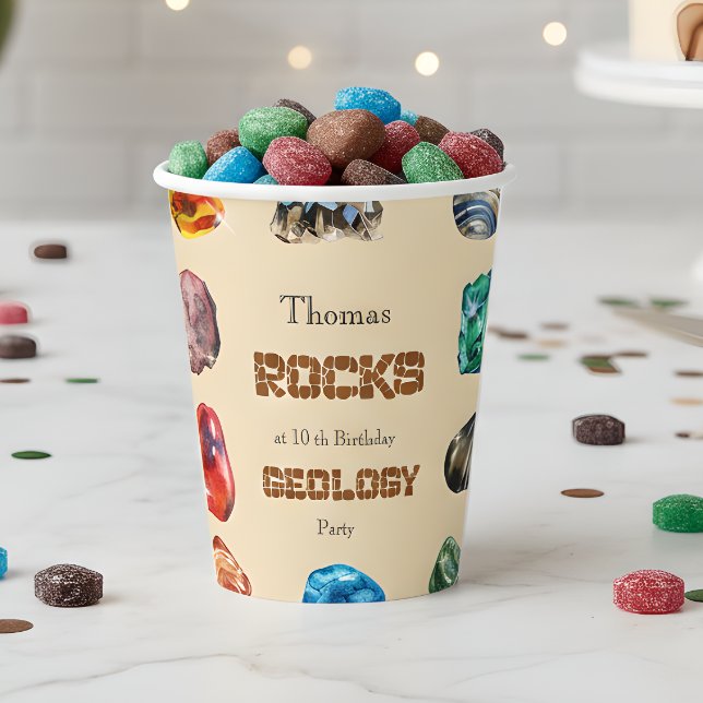Gobelets En Papier Géologie fête d'anniversaire roche gemstone (Créateur téléchargé)