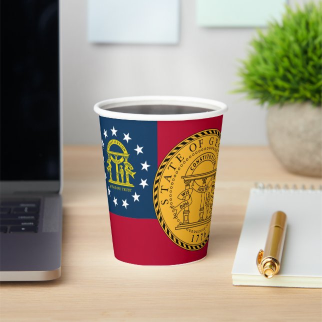 Gobelets En Papier Georgian Flag & Seal, Flag of Georgia (Insitu)