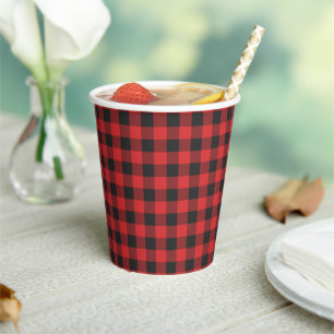 Gobelets En Papier Gingham à carreaux rustique rouge noir de Buffalo