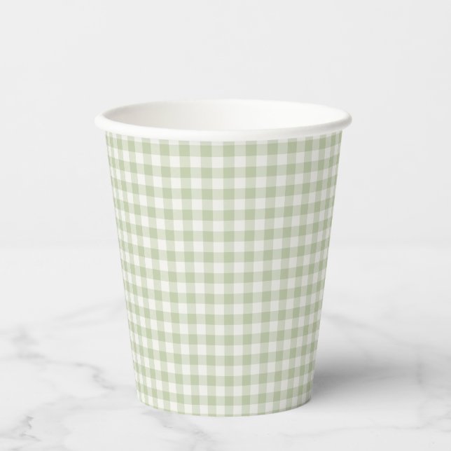 Gobelets En Papier Gingham Classique Début d'Automne | Olive Douce (Recto)