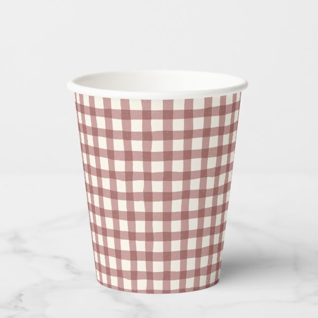 Gobelets En Papier Gingham Cranberry Rouge Marron (Recto)