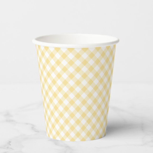 Gobelets En Papier Gingham Rétro Jaune Canari (Recto)
