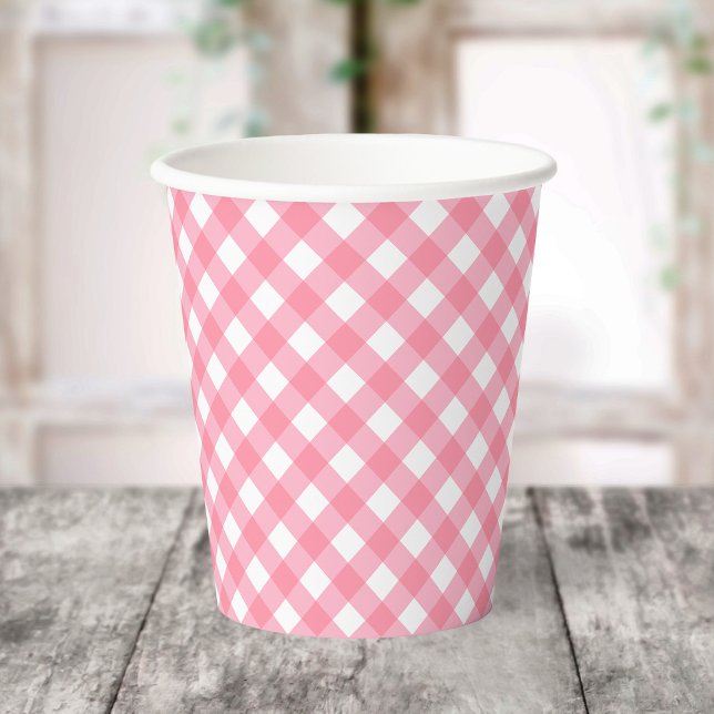Gobelets en papier Gingham rose bébé (Créateur téléchargé)