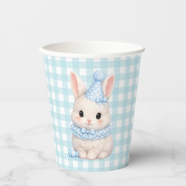 Gobelets En Papier Gingham Some Bunny a une fête d'anniversaire (Recto)