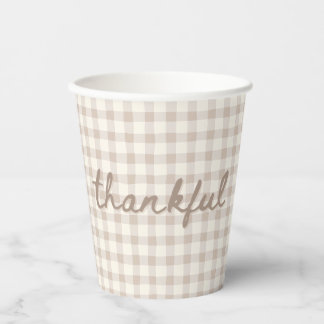 Gobelets En Papier Gingham Tan Neutre
