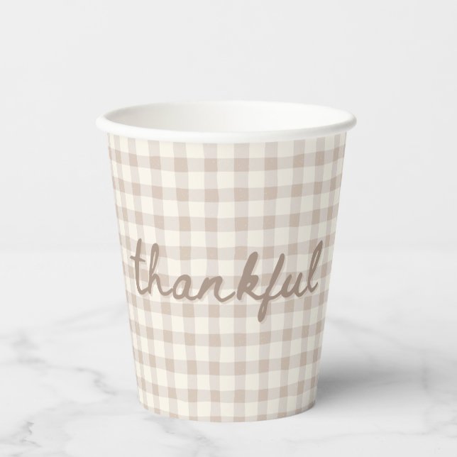 Gobelets En Papier Gingham Tan Neutre  (Recto)