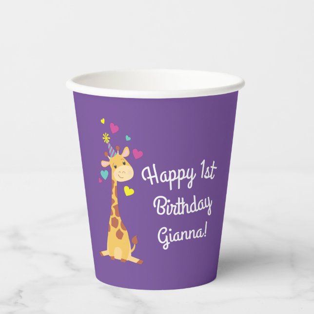 Gobelets En Papier Giraffe Anniversaire de enfant Party Cute  (Recto)