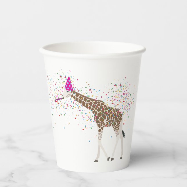 Gobelets En Papier Giraffe Fête Safari Animaux ayant une fête (Recto)