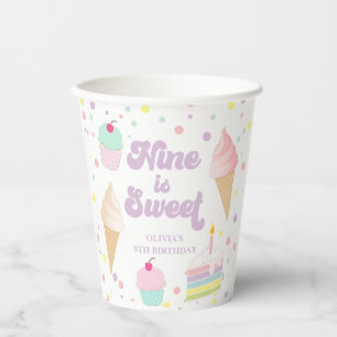 Gobelets En Papier Glace et gâteau Nine est un doux 9e anniversaire